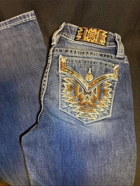 Miss Me Blue Bootcut Jeans with Copper Embroidered Pocket